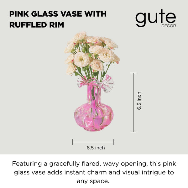 Blush Petal Small Hand‑Blown Glass Flower Vase Décor  – 7″ 