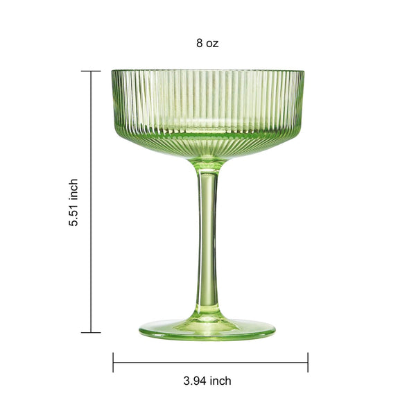 Acrylic Ribbed Vintage Art Deco Martini Glasses, Set of 5 8oz Spring