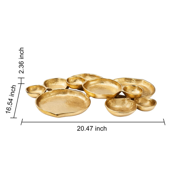 Cluster of 10 Round Serving Bowls Gold Clusters Decorative Elegant Snack Tray for Olives, Chip & Dip, Nuts, Appetizers & Entertaining Strong Brass & Enamel Home Decor Gifts, Parties & Weddings 20.5