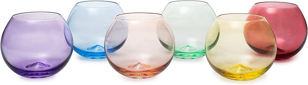 Colored Wine Glass Set, Large 12oz Bubble Glasses Set of 6, Unique Italian Style Tall for White & Red Wine, Water, Margarita Glasses, Color Tumbler, Gifts, Viral Beautiful Glassware (Stemless Bubble)