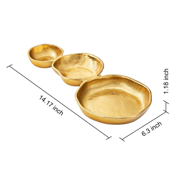 3 Cluster Decorative Bowls Gold Hammered Snack Tray Bowl Chip & Dip Serving Piece Strong Brass Centerpiece Beautiful Room Accent & Entertaining Parties Home Decor Wedding Gifts 14 Inch Decorative Gift