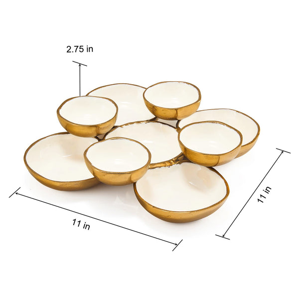 Cluster of 8 Round Serving Bowls Decorative Bowls Gold & White, Brass - Decoration, Snack Tray Bowl, Chip and Dip Strong Brass Beautiful Room Accent, Perfect for Entertaining, Home & Wedding Gifts 11