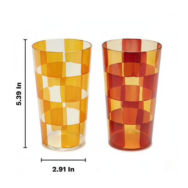 Amalfi Italian Checkered Tumblers 2 Piece Set 13oz Orange & Cream