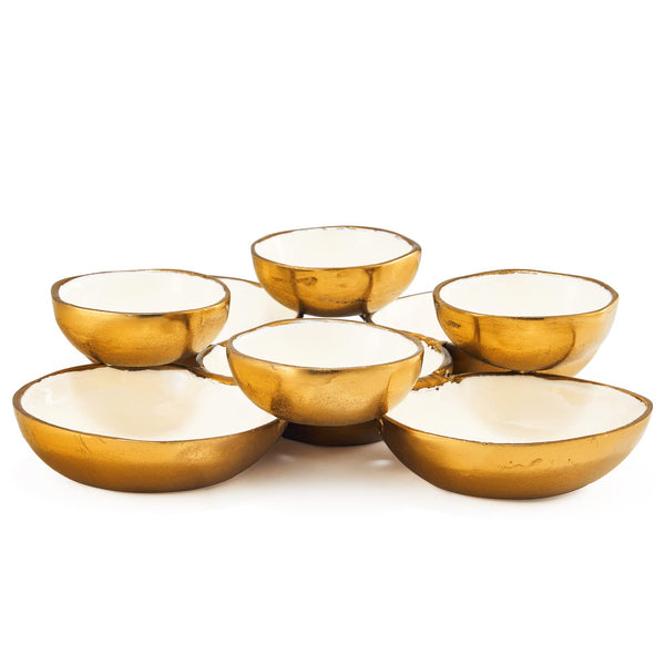 Cluster of 8 Round Serving Bowls Decorative Bowls Gold & White, Brass - Decoration, Snack Tray Bowl, Chip and Dip Strong Brass Beautiful Room Accent, Perfect for Entertaining, Home & Wedding Gifts 11