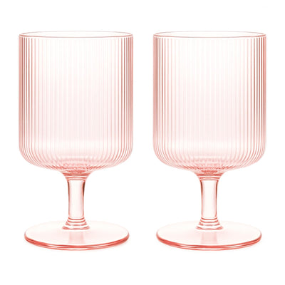 Khen Ripple Textured Blush Pink Stemmed Glass Wine Goblets | Set of 2 | 300ml Clear Elegant Romantic Drinkware for Red White Rosé Cocktail | Como Collection | Vintage Bar Kitchen Aesthetic Glasses