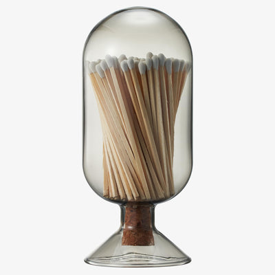 Glass Match Cloche with Striker - Smoke Grey with Cork Stopper