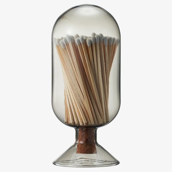 Glass Match Cloche with Striker - Smoke Grey with Cork Stopper
