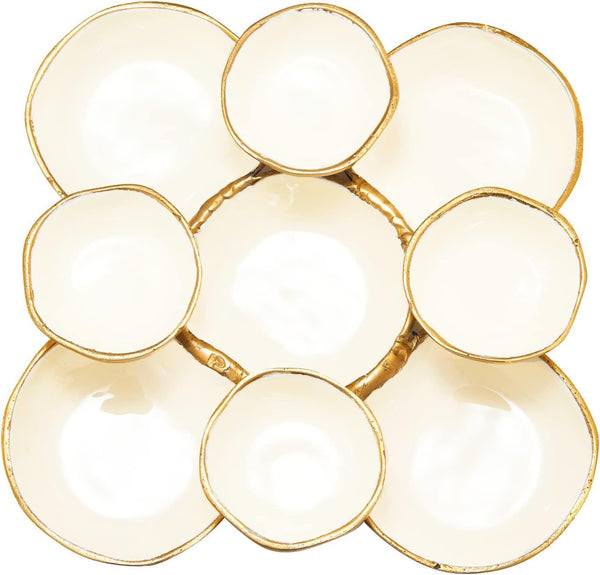 Cluster of 9 Round Serving Bowls Enamel Clusters Decorative Elegant Snack Tray for Olives, Chip & Dip, Nuts, Appetizers & Entertaining Strong Brass & Enamel Home Decor Gifts, Parties & Weddings 22
