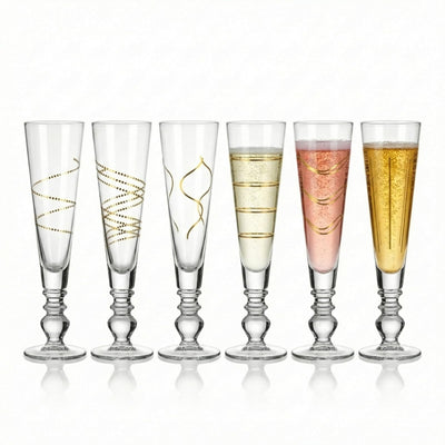 Gold Sparkle Champagne Flutes, Set of 6, Tall 6.4oz 8.74