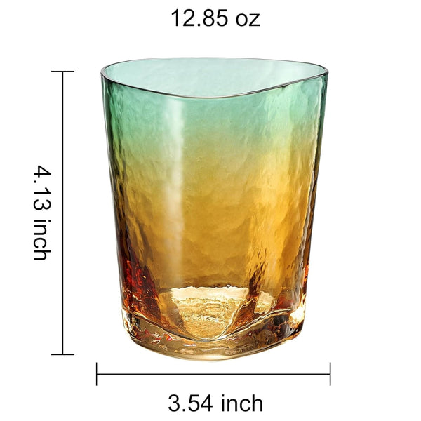 Gold and Teal Hammered Lowball Tumbler, DOF Glasses, 2 Set, 12.5oz