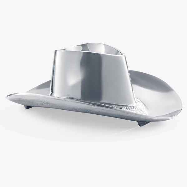 Cowboy Hat Chip and Dip Serving Bowl Silver Brass Snack, Western Candy & Salad Bowl - Chip n Dip All American Hat Centerpiece Serving Platter for Nuts, Salsas, Food, Serveware Decor Entertaining 1PC