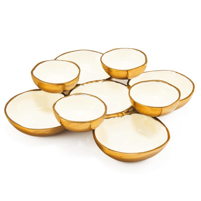 Cluster of 8 Round Serving Bowls Decorative Bowls Gold & White, Brass - Decoration, Snack Tray Bowl, Chip and Dip Strong Brass Beautiful Room Accent, Perfect for Entertaining, Home & Wedding Gifts 11