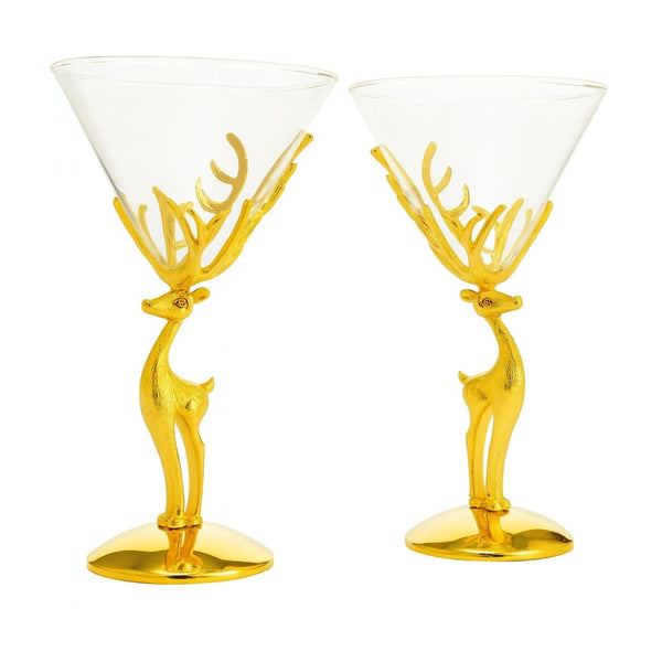 Golden Standing stag martini glasses set of 2