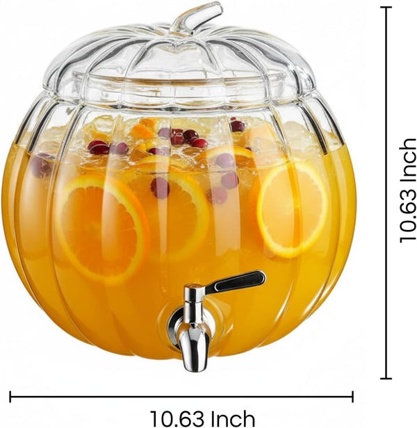 Glass Pumpkin Drink Dispenser 2 Gallon | Fall, Halloween & Thanksgiving Party Beverage Server with Spigot | Clear Pumpkin Punch Bowl for Autumn Events, Kitchen Bar & Holiday Drink Station Decor Gift