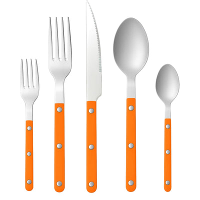 Khen 20-Piece Cutlery Set with Dinner Knives, Forks, Spoons, Salad Forks & Teaspoons – Durable and Dishwasher Safe Utensil Set for Home, Kitchen, Parties & Special Occasions – Orange Handle