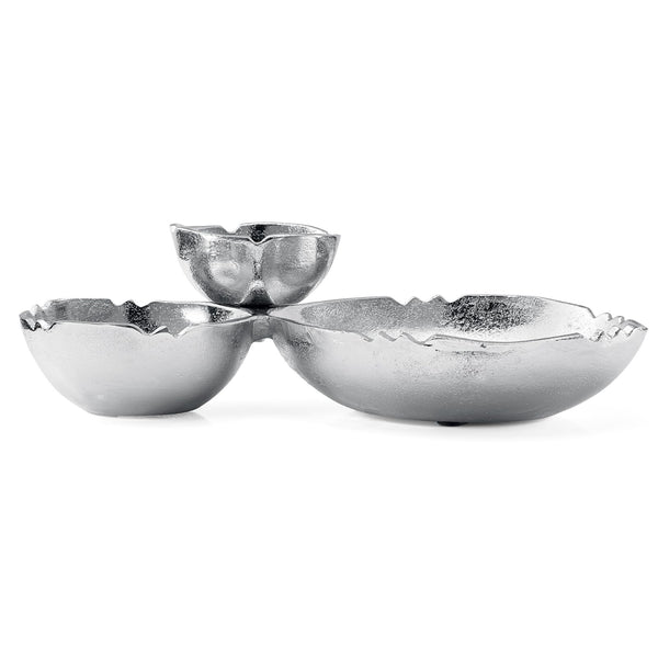 3 Cluster Decorative Bowls Bright Silver Snack Tray Bowl Chip & Dip Serving Piece Strong Brass Centerpiece Beautiful Room Accent & Entertaining Parties Home Decor Wedding Gifts 14.6 Inch Decorative