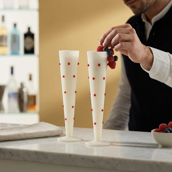 Red Polka Dot White Champagne Flutes 2-Piece Set