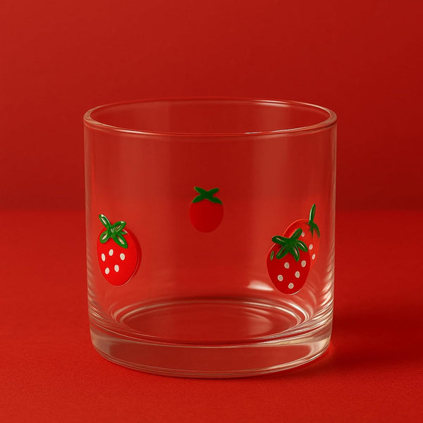 Khen Strawberry Glass Tumbler Vintage Aesthetic Drinkware Lightweight Romantic Barware Collectible Glass Cup - 12oz