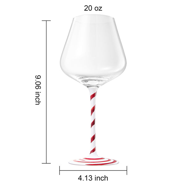 Khen Holiday Candy Cane Wine Glasses Set of 4 Santa Red White Striped Stem Goblets 20oz Christmas Borosilicate Drinkware for Festive Entertaining Winter Parties Home Bar Decor Kitchen Dining Gift Set