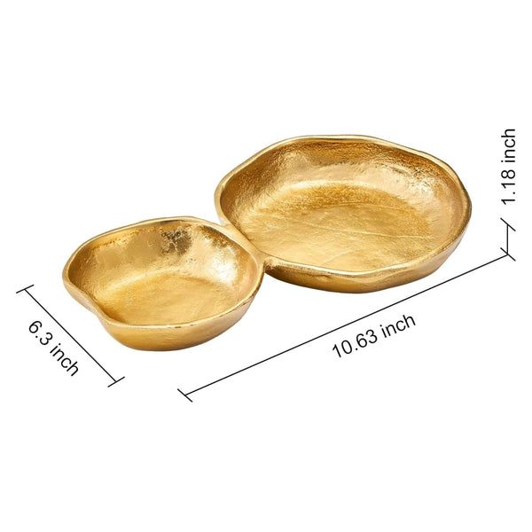 2 Cluster Decorative Bowls Bright Gold Snack Tray Bowl Chip & Dip Serving Piece Strong Brass Centerpiece Beautiful Room Accent & Entertaining Parties Home Decor Wedding Gifts 11 Inch Decorative Gift