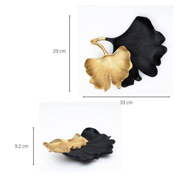 Black & Gold Ginkgo Leaf Tray, 2-Tier Centerpiece