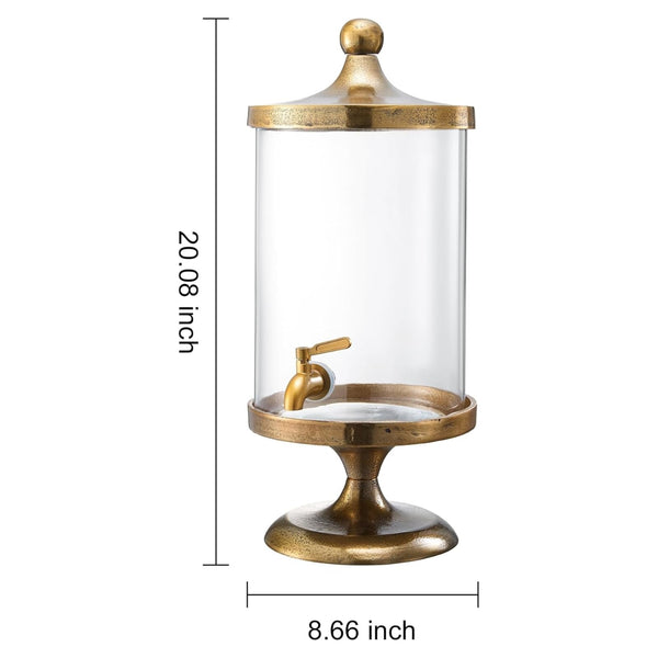 Brass Gold & Glass, 3 Gallon Beverage Dispenser w/ Bamboo Stand & Spigot, 20.1