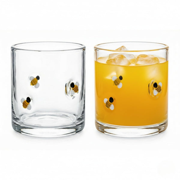 2 Pack Icon Bee Juice Glass, Old Fashioned Transparent Cup