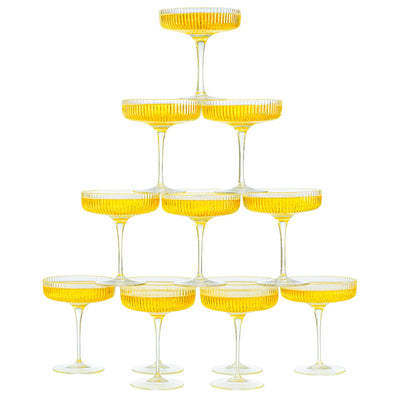 Como Ribbed Champagne Coupe Cocktail Glassware, Set of 12