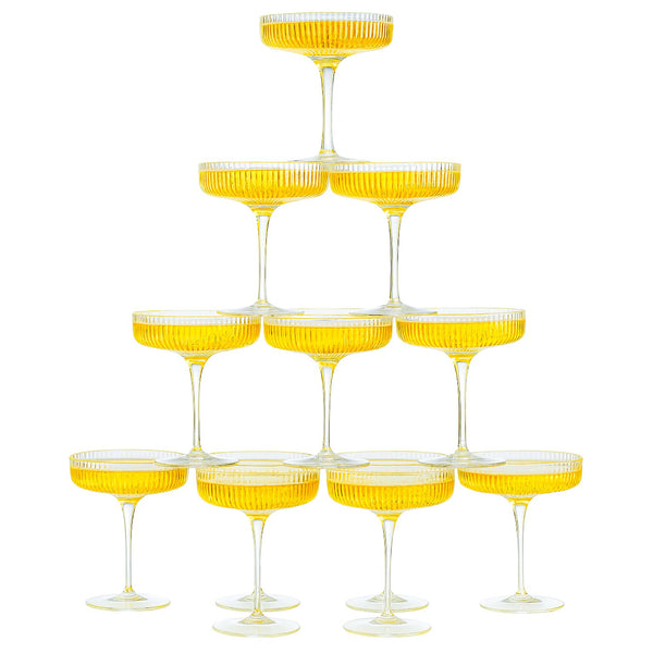 Como Ribbed Champagne Coupe Cocktail Glassware, Set of 12