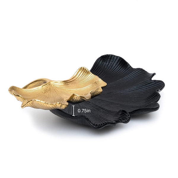 Black & Gold Ginkgo Leaf Tray, 2-Tier Centerpiece