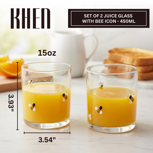 2 Pack Icon Bee Juice Glass, Old Fashioned Transparent Cup