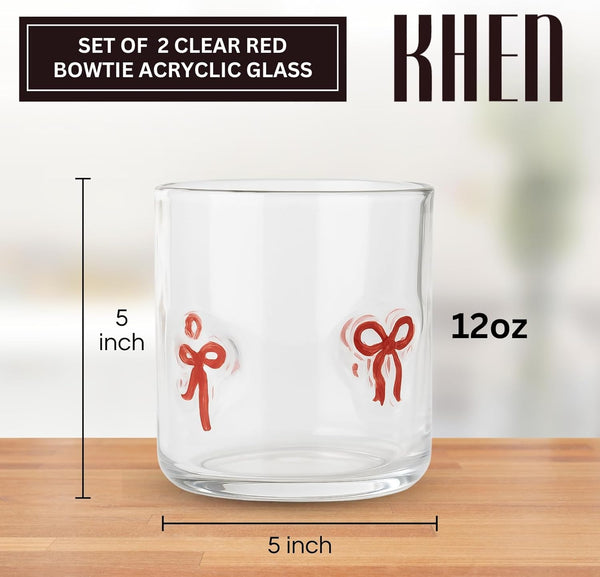Red Bowtie Tumbler | Clear Water or Juice Glasses | Set of 2
