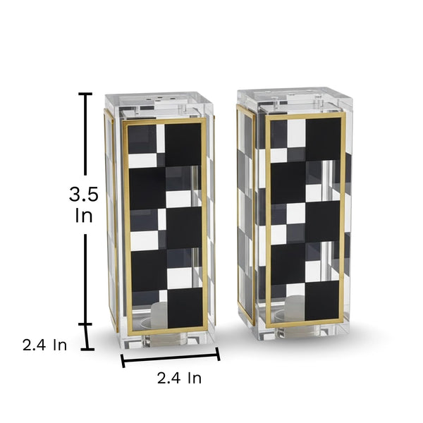 Checkered Salt and Pepper Shakers Set, Black White Square Design with 3 & 5 Holes, Modern Kitchen Decor Table Accessories, Elegant Dining Display, Contemporary Cooking Tool, Stylish Home Gift