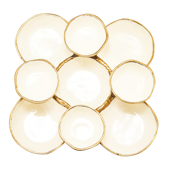 Cluster of 8 Round Serving Bowls Decorative Bowls Gold & White, Brass - Decoration, Snack Tray Bowl, Chip and Dip Strong Brass Beautiful Room Accent, Perfect for Entertaining, Home & Wedding Gifts 11