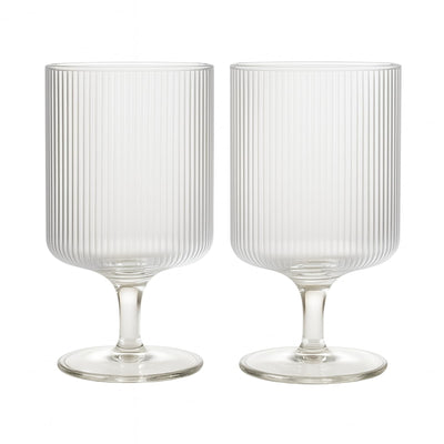 Khen Textured Clear Glass Ribbed Modern Elegant Wine Goblets for Red White Rosé Beverages | Set of 2 | Tall Ripple Stemware Drinkware Cups | Minimalist Durable Aesthetic Table Kitchen Bar Party Use