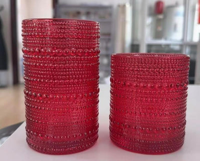 Christmas Red Highball & Lowball Hobnail Glasses Set of 12