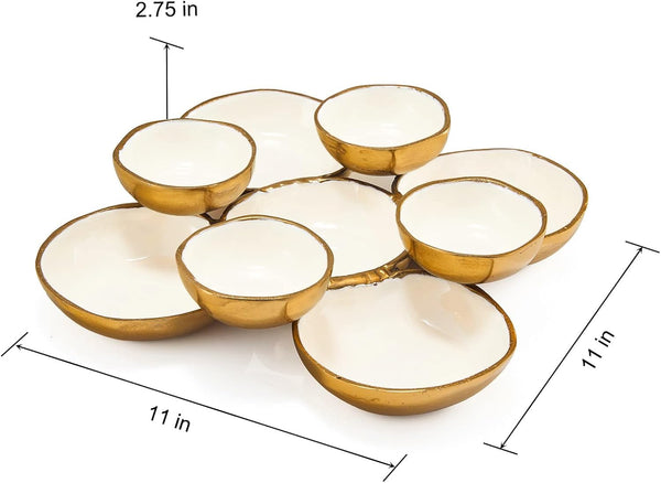 Cluster of 9 Round Serving Bowls Enamel Clusters Decorative Elegant Snack Tray for Olives, Chip & Dip, Nuts, Appetizers & Entertaining Strong Brass & Enamel Home Decor Gifts, Parties & Weddings 22
