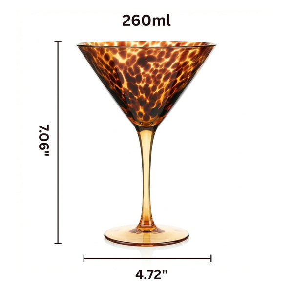 Tortoise Leopard Print Martini 9oz - Set of 2, 7.1