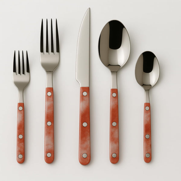 Khen 20-Piece Cutlery Set with Dinner Knives, Forks, Spoons, Salad Forks & Teaspoons – Durable and Dishwasher Safe Utensil Set for Home, Kitchen, Weddings & Occasions - Blush Storm Pattern Handle