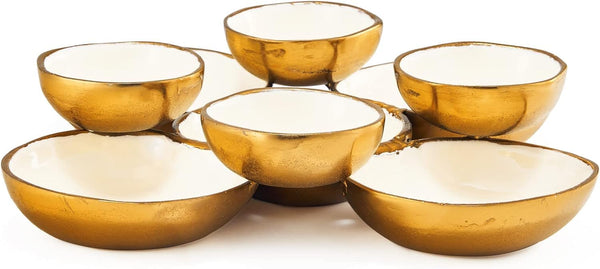 Cluster of 9 Round Serving Bowls Enamel Clusters Decorative Elegant Snack Tray for Olives, Chip & Dip, Nuts, Appetizers & Entertaining Strong Brass & Enamel Home Decor Gifts, Parties & Weddings 22