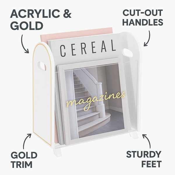 Khen Acrylic Magazine Holder with Gold Trim - 12.40