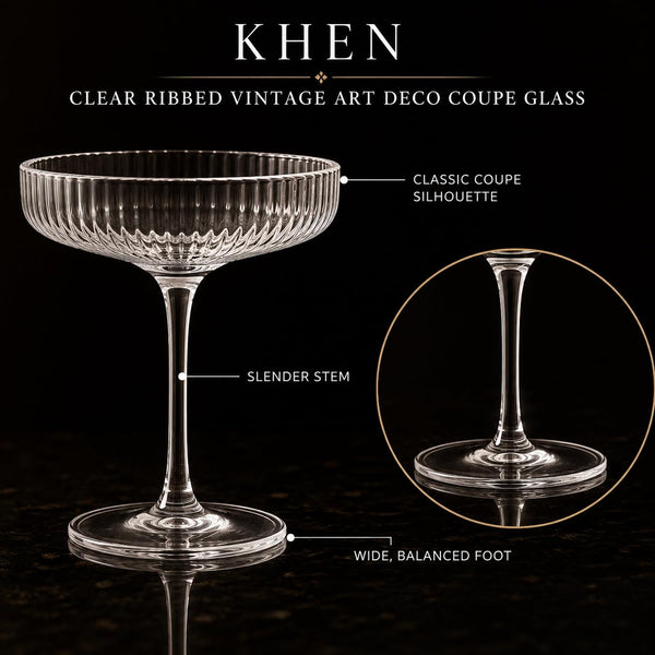 Como Ribbed Champagne Coupe Cocktail Glassware, Set of 12