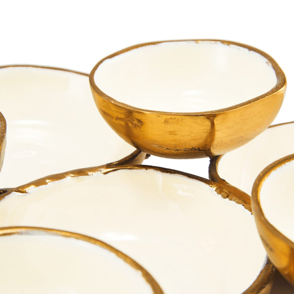 Cluster of 8 Round Serving Bowls Decorative Bowls Gold & White, Brass - Decoration, Snack Tray Bowl, Chip and Dip Strong Brass Beautiful Room Accent, Perfect for Entertaining, Home & Wedding Gifts 11