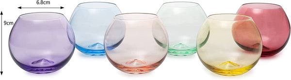 Colored Wine Glass Set, Large 12oz Bubble Glasses Set of 6, Unique Italian Style Tall for White & Red Wine, Water, Margarita Glasses, Color Tumbler, Gifts, Viral Beautiful Glassware (Stemless Bubble)