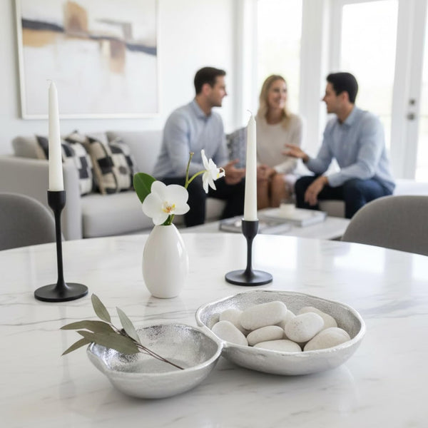 2 Cluster Decorative Bowls Bright Silver Snack Tray Bowl Chip & Dip Serving Piece Strong Brass Centerpiece Beautiful Room Accent & Entertaining Parties Home Decor Wedding Gifts 11 Inch Decorative Gift