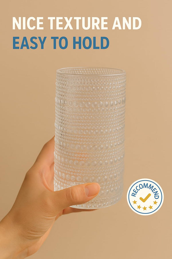 Khen Hobnail Drinking Glasses with Straws | Clear Colors | Set of 6