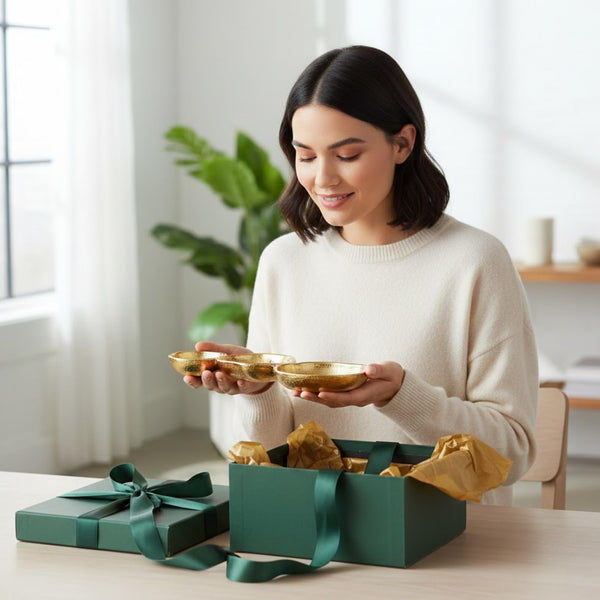 3 Cluster Decorative Bowls Gold Hammered Snack Tray Bowl Chip & Dip Serving Piece Strong Brass Centerpiece Beautiful Room Accent & Entertaining Parties Home Decor Wedding Gifts 14 Inch Decorative Gift