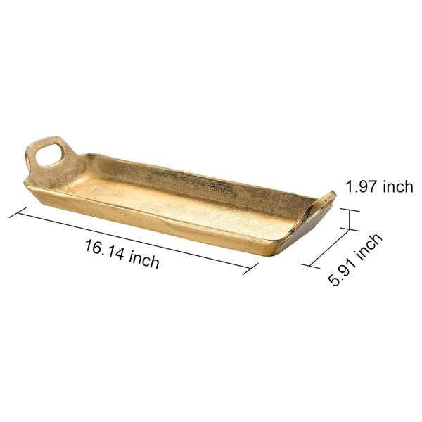 Small Decorative Serving Tray, Single Piece, Gold Aluminum Display Organizer for Keys Jewelry Candles Cosmetics, Modern Home Decor Accent Kitchen Dining Living Room Bedroom Vanity Countertops Storage