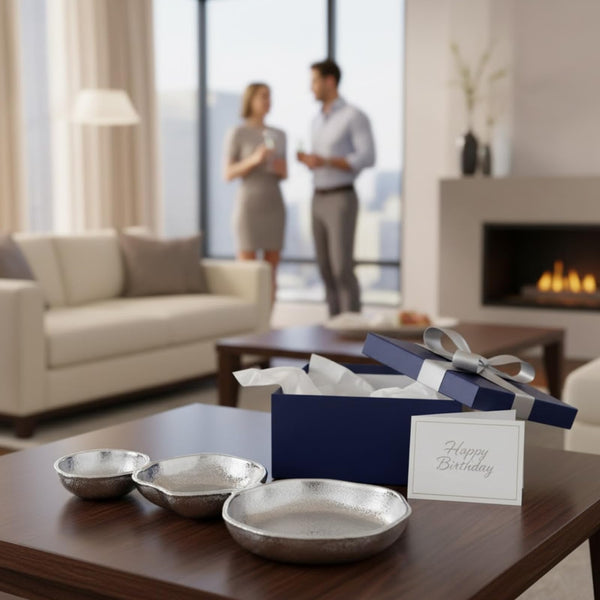 3 Cluster Decorative Bowls Bright Silver Snack Tray Bowl Chip & Dip Serving Piece Strong Brass Centerpiece Beautiful Room Accent & Entertaining Parties Home Decor Wedding Gifts 14 Inch Decorative Gift