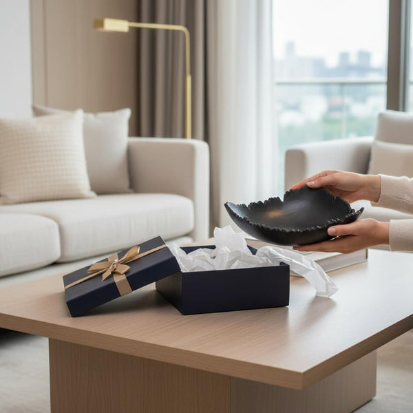 Black Powder Coated Platter Bowl – Modern Aluminum Decorative Centerpiece | Home Kitchen Dining Table Accent | Single Piece | 12